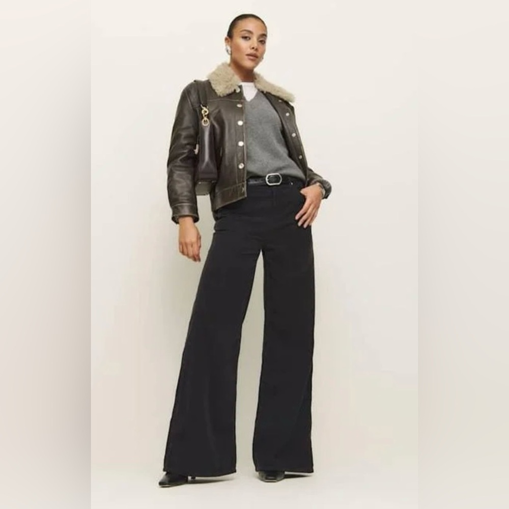NWT Reformation Women's Eden Corduroy Black Wide-Leg Pants Sz 28 MSRP:$198